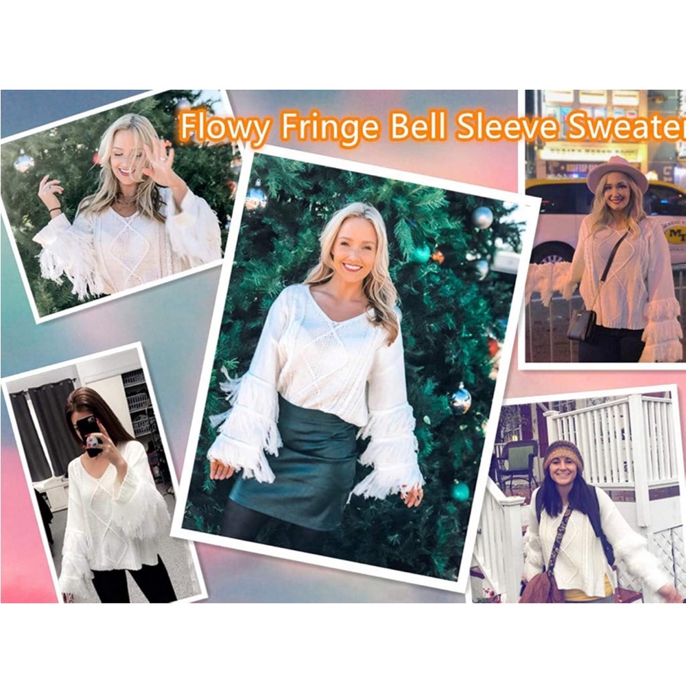 White Amazon Fringe Sleeve Sweater